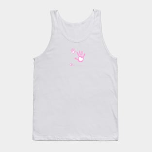 Baby girl hand prints arrival card with heart and elephant Tank Top